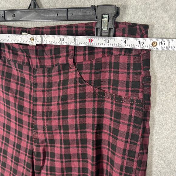 LYZ BAND Pants Womens Large Burgundy Plaid Pull On Academia Twee Skater Career - Picture 6 of 11
